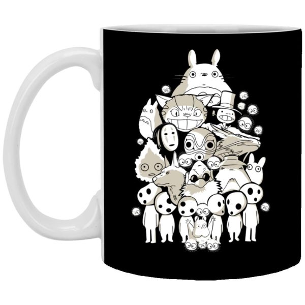 Studio Ghibli My Neighbor Totoro - Ghibli Movie Characters Compilation in Black and White Mug-Accessories, House Decor, Mug, My Neighbor Totoro, Studio Ghibli My Neighbor Totoro