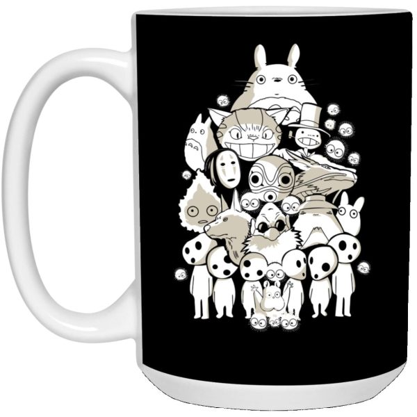 Studio Ghibli My Neighbor Totoro - Ghibli Movie Characters Compilation in Black and White Mug-Accessories, House Decor, Mug, My Neighbor Totoro, Studio Ghibli My Neighbor Totoro