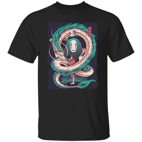 Spirited Away Cast English - Spirited Away – Haku Dragon with Sen and No Face T Shirt-Apparel, kaonashi, no face, Spirited Away, Spirited Away Cast English, Tshirt