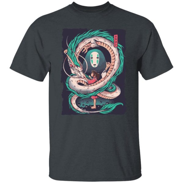 Spirited Away Cast English - Spirited Away – Haku Dragon with Sen and No Face T Shirt-Apparel, kaonashi, no face, Spirited Away, Spirited Away Cast English, Tshirt