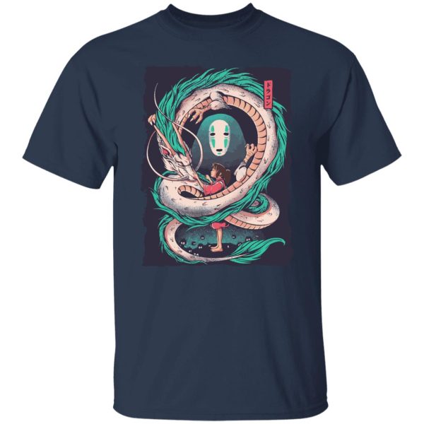 Spirited Away Cast English - Spirited Away – Haku Dragon with Sen and No Face T Shirt-Apparel, kaonashi, no face, Spirited Away, Spirited Away Cast English, Tshirt