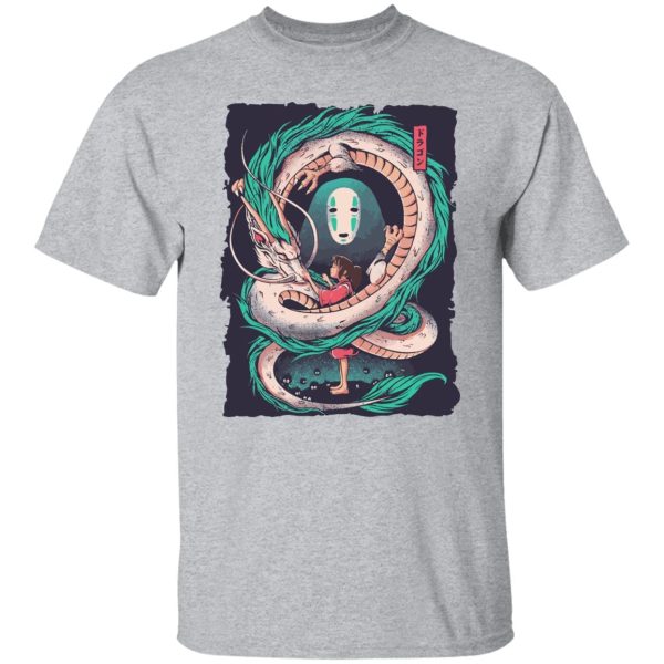 Spirited Away Cast English - Spirited Away – Haku Dragon with Sen and No Face T Shirt-Apparel, kaonashi, no face, Spirited Away, Spirited Away Cast English, Tshirt