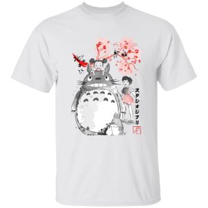 Totoro Cartoon Movie - Totoro and the Girls by Sakura Flower T Shirt-Apparel, My Neighbor Totoro, Totoro Cartoon Movie, Tshirt