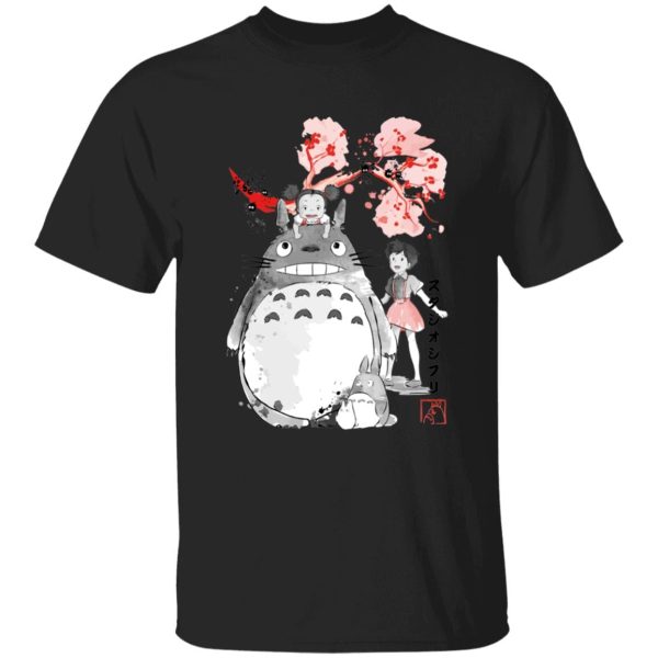 Totoro Cartoon Movie - Totoro and the Girls by Sakura Flower T Shirt-Apparel, My Neighbor Totoro, Totoro Cartoon Movie, Tshirt