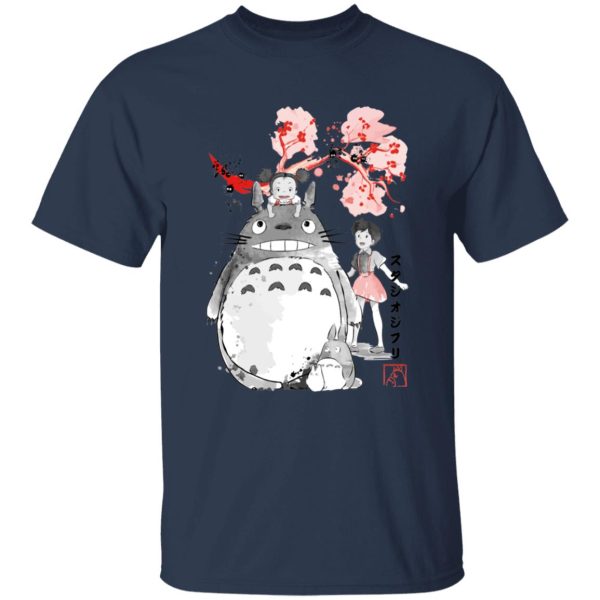 Totoro Cartoon Movie - Totoro and the Girls by Sakura Flower T Shirt-Apparel, My Neighbor Totoro, Totoro Cartoon Movie, Tshirt