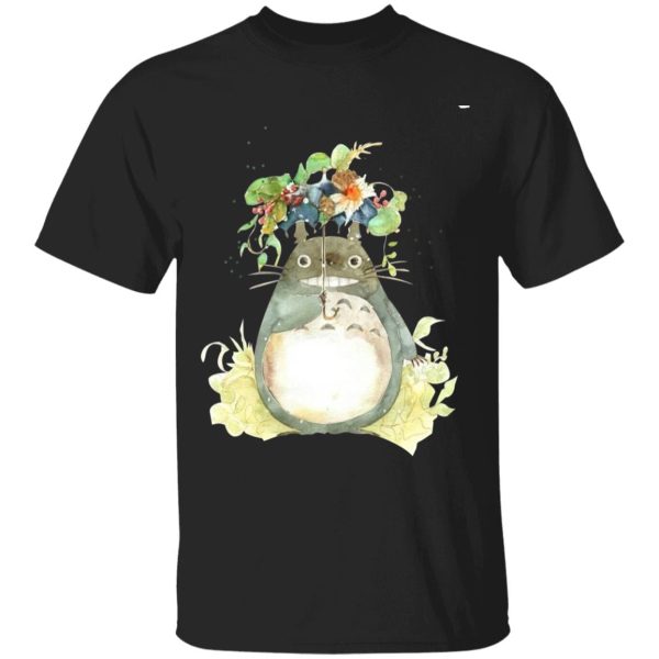 Totoro In Japanese - Totoro with Flower Umbrella T Shirt-Apparel, My Neighbor Totoro, Totoro In Japanese, Tshirt