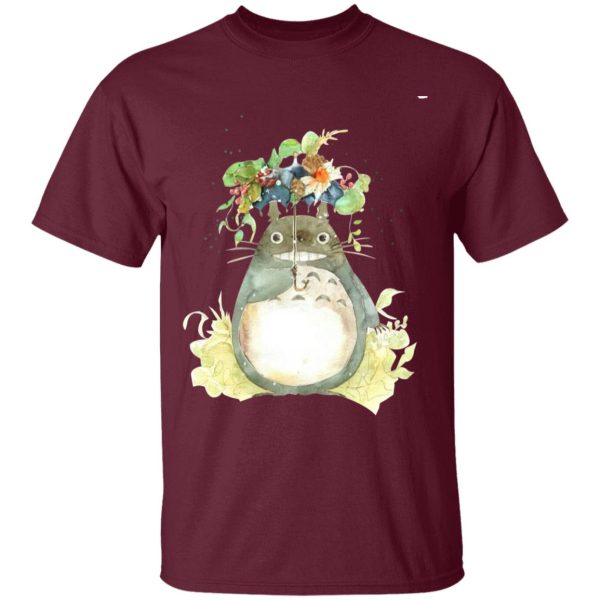 Totoro In Japanese - Totoro with Flower Umbrella T Shirt-Apparel, My Neighbor Totoro, Totoro In Japanese, Tshirt