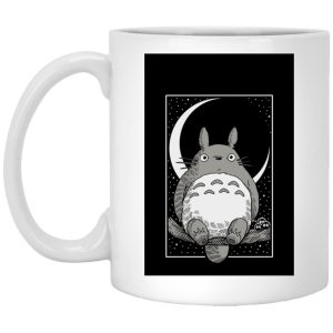 My Neighbor Totoro Characters - My Neighbor Totoro by the Moon Black & White Mug-Accessories, House Decor, Mug, My Neighbor Totoro, My Neighbor Totoro Characters