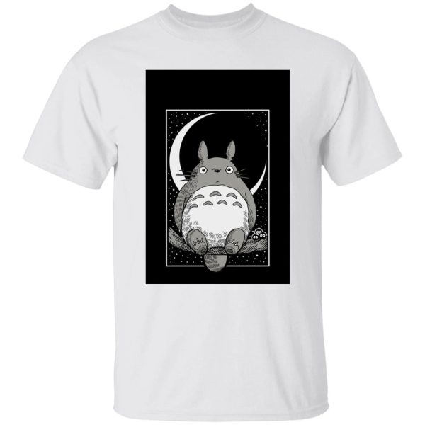 Totoro Wallpaper - My Neighbor Totoro by the Moon Black & White T Shirt Unisex-Apparel, My Neighbor Totoro, Totoro Wallpaper, Tshirt