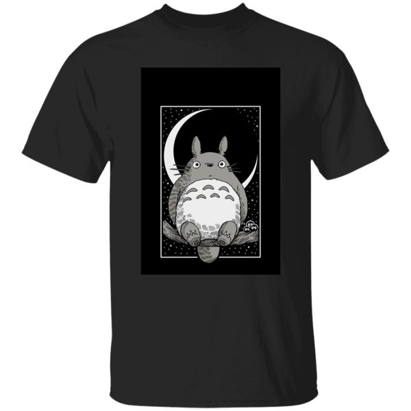 Totoro Wallpaper - My Neighbor Totoro by the Moon Black & White T Shirt Unisex-Apparel, My Neighbor Totoro, Totoro Wallpaper, Tshirt