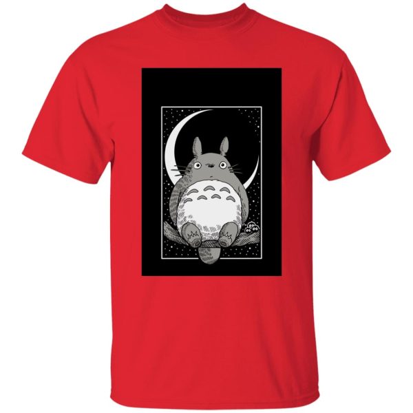 Totoro Wallpaper - My Neighbor Totoro by the Moon Black & White T Shirt Unisex-Apparel, My Neighbor Totoro, Totoro Wallpaper, Tshirt