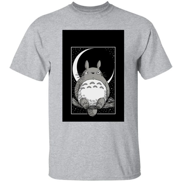 Totoro Wallpaper - My Neighbor Totoro by the Moon Black & White T Shirt Unisex-Apparel, My Neighbor Totoro, Totoro Wallpaper, Tshirt