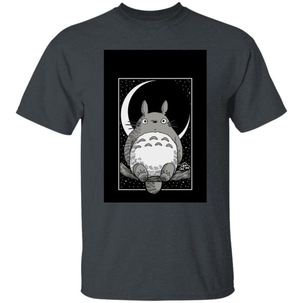 Totoro Wallpaper - My Neighbor Totoro by the Moon Black & White T Shirt Unisex-Apparel, My Neighbor Totoro, Totoro Wallpaper, Tshirt