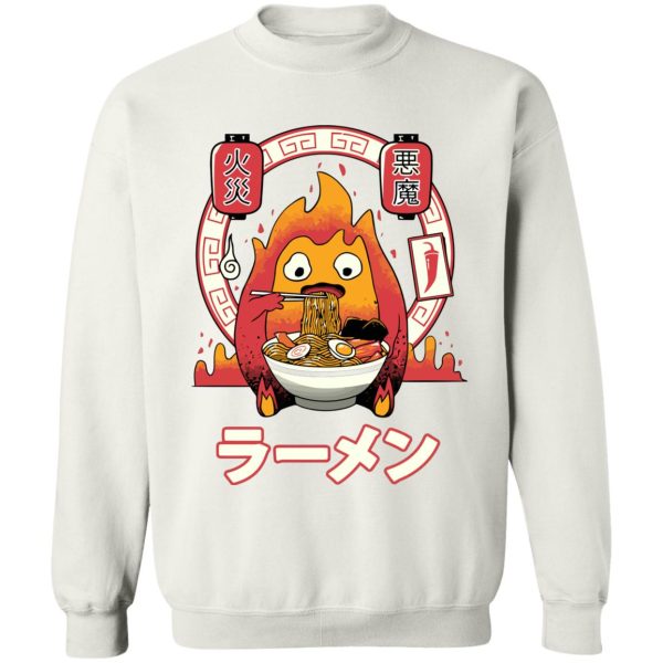 Howl's Moving Castle Fire - Howl’s Moving Castle – Calcifer Loves Ramen Sweatshirt-Apparel, Howl's Moving Castle, Howl's Moving Castle Fire, Sweatshirt