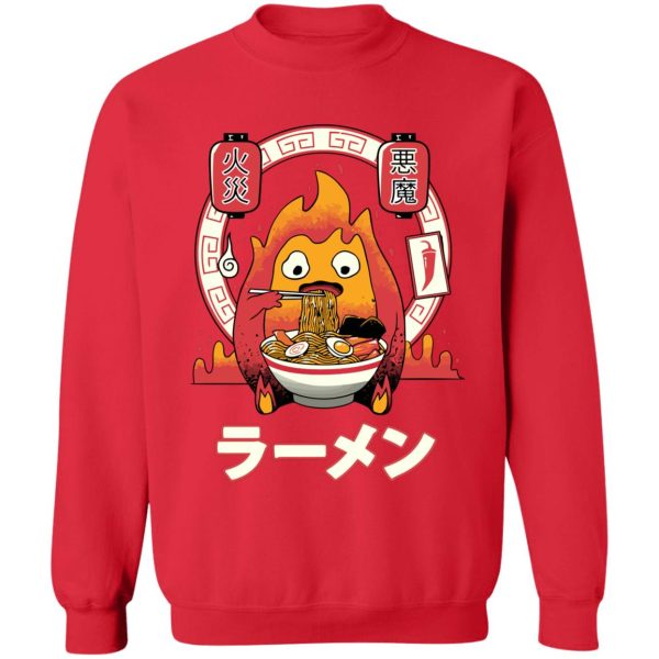 Howl's Moving Castle Fire - Howl’s Moving Castle – Calcifer Loves Ramen Sweatshirt-Apparel, Howl's Moving Castle, Howl's Moving Castle Fire, Sweatshirt