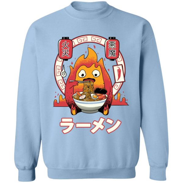 Howl's Moving Castle Fire - Howl’s Moving Castle – Calcifer Loves Ramen Sweatshirt-Apparel, Howl's Moving Castle, Howl's Moving Castle Fire, Sweatshirt