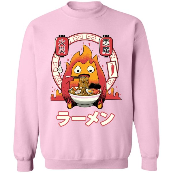 Howl's Moving Castle Fire - Howl’s Moving Castle – Calcifer Loves Ramen Sweatshirt-Apparel, Howl's Moving Castle, Howl's Moving Castle Fire, Sweatshirt