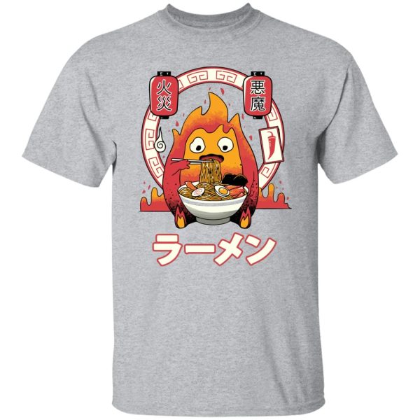 Howl's Moving Castle Piano Sheet - Howl’s Moving Castle – Calcifer Loves Ramen T Shirt-Apparel, Howl's Moving Castle, Howl's Moving Castle Piano Sheet, Tshirt