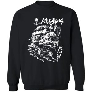 Witch Howl's Moving Castle - Howl’s Castle in Black and White Sweatshirt-Apparel, Howl's Moving Castle, Sweatshirt, Witch Howl's Moving Castle