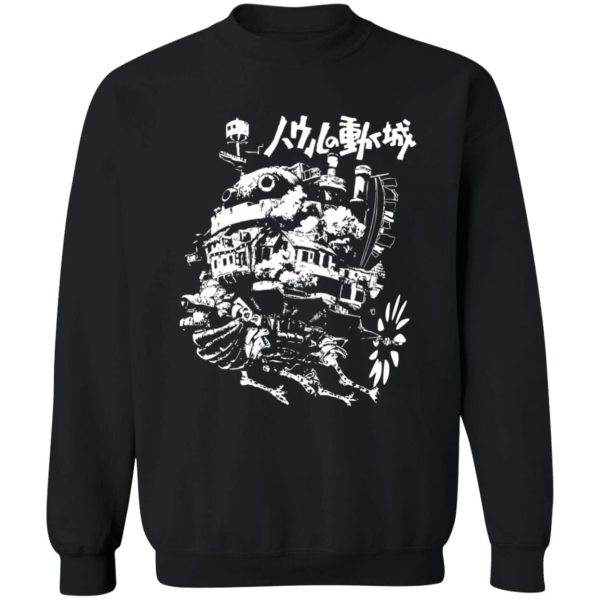 Witch Howl's Moving Castle - Howl’s Castle in Black and White Sweatshirt-Apparel, Howl's Moving Castle, Sweatshirt, Witch Howl's Moving Castle