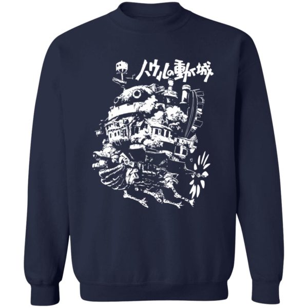 Witch Howl's Moving Castle - Howl’s Castle in Black and White Sweatshirt-Apparel, Howl's Moving Castle, Sweatshirt, Witch Howl's Moving Castle