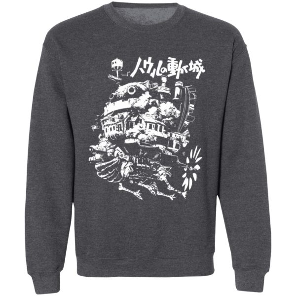 Witch Howl's Moving Castle - Howl’s Castle in Black and White Sweatshirt-Apparel, Howl's Moving Castle, Sweatshirt, Witch Howl's Moving Castle