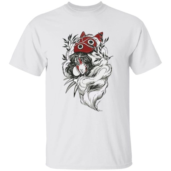 Princess Mononoke With Wolf - Princess Mononoke Black and White Fanart T Shirt-Apparel, princess mononoke, Princess Mononoke With Wolf, Tshirt