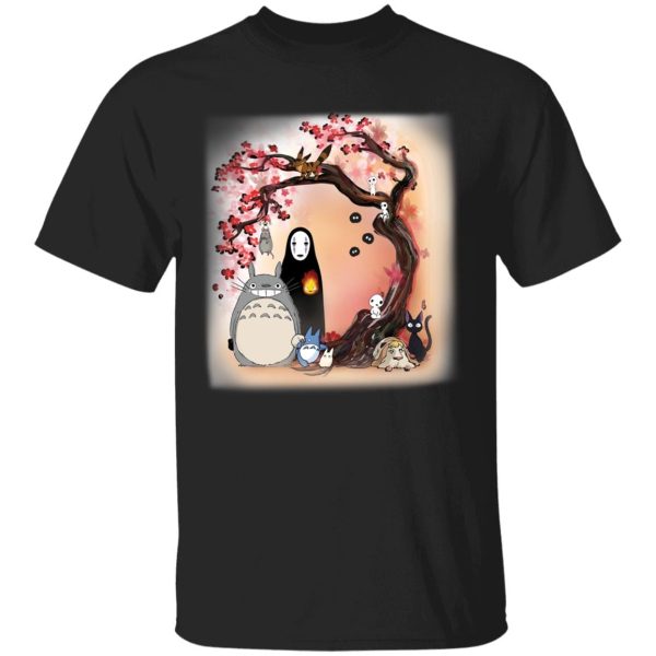 My Neighbour Totoro Cast - Totoro and Ghibli Friends under the Sakura T Shirt-Apparel, My Neighbor Totoro, My Neighbour Totoro Cast, Tshirt