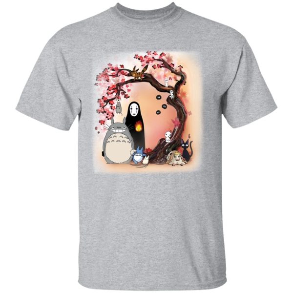 My Neighbour Totoro Cast - Totoro and Ghibli Friends under the Sakura T Shirt-Apparel, My Neighbor Totoro, My Neighbour Totoro Cast, Tshirt