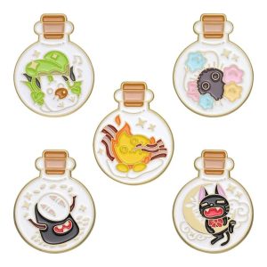 Totoro In Japanese - Ghibli Cute Characters Badge Pin Set 5pcs Style 2-Accessories, Howl's Moving Castle, Kiki's Delivery Service, My Neighbor Totoro, Other, Spirited Away, Totoro In Japanese